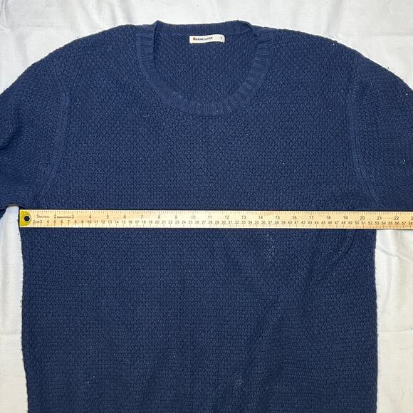 Marine Layer Women's Waffle Knit Crew Neck Wool Blend Sweater Large Navy Blue - Picture 5 of 8